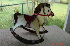 Red Saddled On Cream & Caramel Stained Glass Rocking Horse 1 small