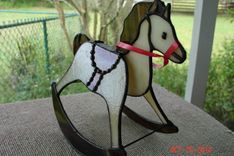 Red Saddled On Cream & Caramel Stained Glass Rocking Horse 2 small