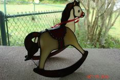 Red Saddled On Cream & Caramel Stained Glass Rocking Horse 3 small