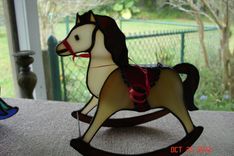 Red Saddled On Cream & Caramel Stained Glass Rocking Horse 4 small