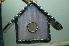 Mini Birdhouse In Feather Pink With Purple / Pink Swirled Roof 1 small