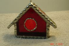 Empty Nest Bird House Ornament In Classic Red With Pink / Green Streamer Roof 3 small