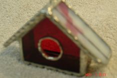 Empty Nest Bird House Ornament In Classic Red With Pink / Green Streamer Roof 4 small