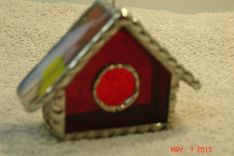 Empty Nest Bird House Ornament In Classic Red With Bright Orange And Yellow Roof Stained Glass 1 small