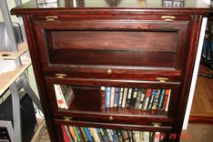Glass Door Traditional Style Bookshelf / Mahogany Finish And Raised Panel Sides 2 small