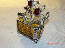 Mini Stained Glass Flower Cart With 2 Wire Flowers 1 small