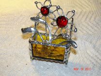 Mini Stained Glass Flower Cart With 2 Wire Flowers 3 small