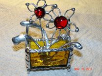 Mini Stained Glass Flower Cart With 2 Wire Flowers 4 small