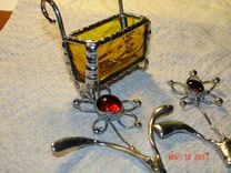 Mini Stained Glass Flower Cart With 2 Wire Flowers 5 small