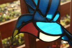 3d Flying Stained Glass Bird In Blue, Orange And White 7 X 6.5 Sz 1 small