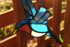 3d Flying Stained Glass Bird In Blue, Orange And White 7 X 6.5 Sz 2 small