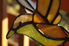 3d Flying Stained Glass Bird In Shades Of Yellows And Brown 7 X 6.5 Sz 3 small
