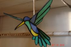 3d Flying Stained Glass Hummingbird In Green, Blue And Yellow Sz 8 1/2 X 8 1 small