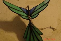 3d Flying Stained Glass Hummingbird In Green, Blue And Yellow Sz 8 1/2 X 8 2 small