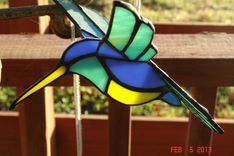 3d Flying Stained Glass Hummingbird In Green, Blue And Yellow Sz 8 1/2 X 8 4 small