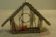Empty Nest Bird House Ornament In Orange Yellow Streamer Glass 1 small