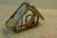 Empty Nest Bird House Ornament In Orange Yellow Streamer Glass 2 small