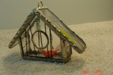 Empty Nest Bird House Ornament In Orange Yellow Streamer Glass 3 small