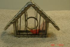 Empty Nest Bird House Ornament In Orange Yellow Streamer Glass 4 small