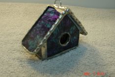 Empty Nest Bird House Ornament In Textured Clear And Violet / Blue Green Roof 1 small