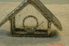 Empty Nest Bird House Ornament In Textured Clear And Violet / Blue Green Roof 2 small