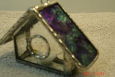 Empty Nest Bird House Ornament In Textured Clear And Violet / Blue Green Roof 4 small