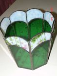 Stained Glass Flower Pot In Springtime Green With Pink And White Streamer Flowers 2 small