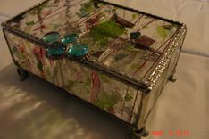 Stained Glass Jewelry Box W/ Dividers In Pink, Green & Purple With Marbled Feet 1 small