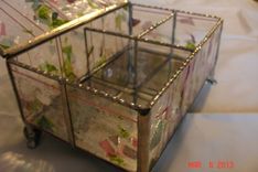 Stained Glass Jewelry Box W/ Dividers In Pink, Green & Purple With Marbled Feet 2 small