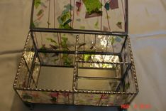 Stained Glass Jewelry Box W/ Dividers In Pink, Green & Purple With Marbled Feet 3 small