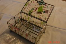 Stained Glass Jewelry Box W/ Dividers In Pink, Green & Purple With Marbled Feet 5 small