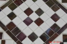Multi Leveled Mosaic End Table With White Tiles And Green & Burgandy Glass 4 small