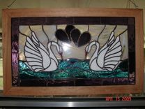 Stained Glass Facing Swans 1 small