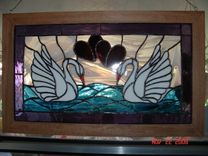 Stained Glass Facing Swans 2 small