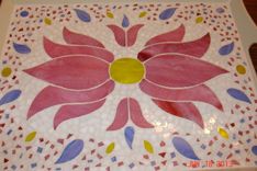 Mosaic Stained Glass Serving Tray With Pink Flower 2 small