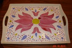 Mosaic Stained Glass Serving Tray With Pink Flower 3 small
