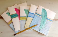 Hand Illustrated Feather Note Cards 4 small