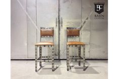 Custom 24" Industrial Bar Stools With Upholstered Back 5 small
