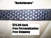Hand Stamped Leather Belt. 1-1/4" With Basketweave Design 2 small
