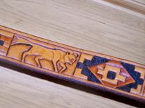 Hand Tooled Leather Belt 1-1/4" "Cougar" Design 2 small