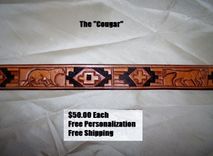Hand Tooled Leather Belt 1-1/4" "Cougar" Design 3 small