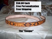 Hand Tooled Leather Belt 1-1/4" "Cougar" Design 6 small
