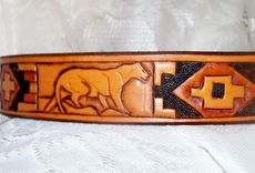Hand Tooled Leather Belt 1-1/4" "Cougar" Design 1 small
