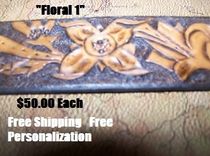 Hand Tooled Leather Belt. 1-1/4" With "Floral 1" Design 1 small