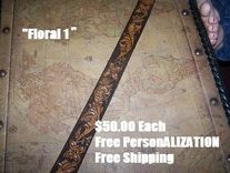 Hand Tooled Leather Belt. 1-1/4" With "Floral 1" Design 2 small