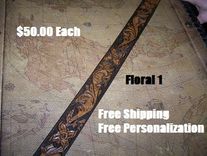 Hand Tooled Leather Belt. 1-1/4" With "Floral 1" Design 3 small