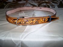 Hand Tooled Leather Belt. 1-1/4" With  "Stephanie" Design 2 small