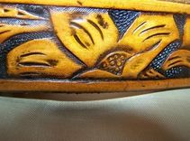 Hand Tooled Leather Belt. 1-1/4" With  "Stephanie" Design 3 small