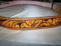 Hand Tooled Leather Belt. 1-1/4" With  "Stephanie" Design 4 small