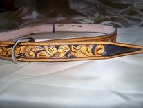 Hand Tooled Leather Belt. 1-1/4" With  "Stephanie" Design 5 small